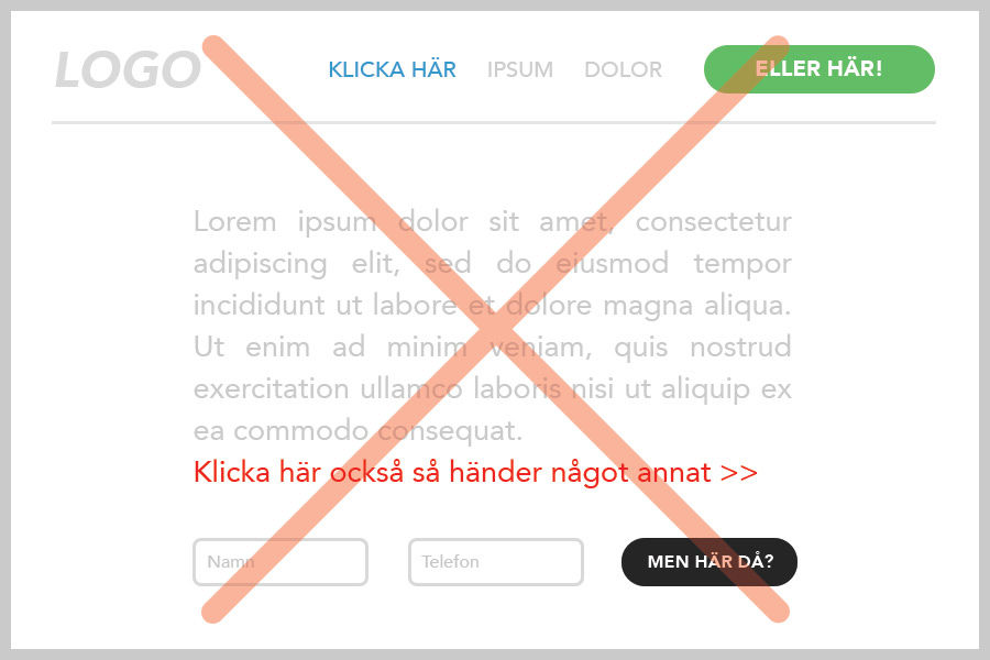För många valmöjligheter skapar inte en säljande hemsida